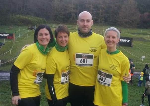 County Antrim Harriers at start of Blood, Sweat & Tears 10k. L-R: Lisa Montgomery, Claire Oliphant, Glenn Smart and Louise Smart. INLT 48-910-CON