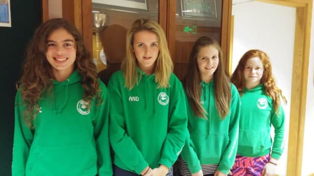 Molly, Charlotte, Shannon and Hannah from Coleraine Swimming Club pictured at the annual Swim Ulster Open Short Course Championships, which were held at the Lagan Valley Leisure Complex in Lisburn earlier this month.