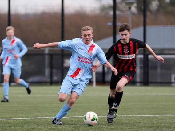Ballymena Utd U16's Adam Neilly in action during Saturday's league game with Crusaders at the Showgrounds 3G. INBT 49-195CS