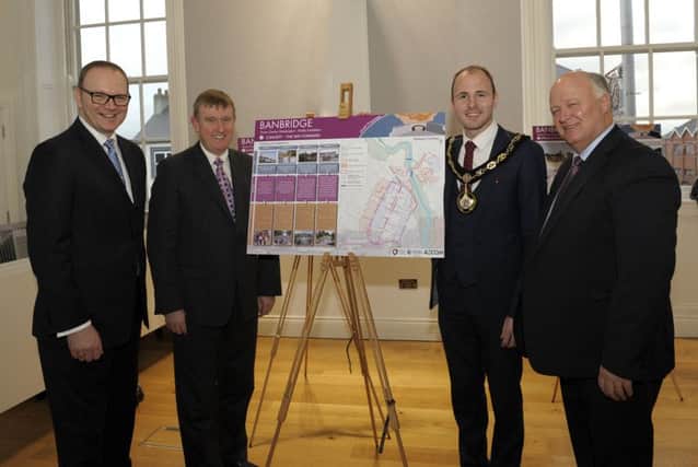 Minister for Social Development Mervyn Storey MLA  pictured at the launch of the Banbridge Town Centre Masterplan Public Viewing with Armagh City, Banbridge & Craigavon Borough Council Lord Mayor Cllr Darryn Causb, David Simpson MP and Chief Executive Roger Wilson ©Edward Byrne Photography INBL1548-211EB