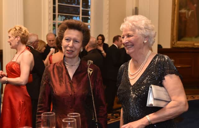 HRH Princess Anne talks to Mary Peters during a reception at the 40th Anniversary celebrations of Mary Peters winning the Gold Medal at the Olympics. The gala dinner was held at Belfast City Hall. Photo by Simon Graham/Harrison Photography.