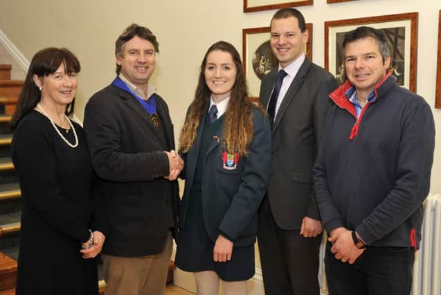 Banbridge Academy pupil Nicola Parkinson - Kelly representing Rotary Ireland, is one of three winners who has been selected to go to the European Parliament, pictured with  Banbridge Academy Principal Robin McLoughlin, Lions President Gerry McElvogue and Lions Siobhan McKay and Paul Thompson ©Edward Byrne Photography INBL1548-202EB