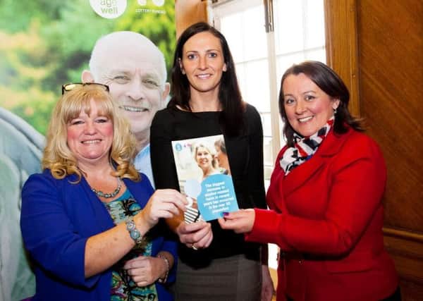 Paula Bradley MLA (right) and Maeve McLaughlin MLA (left) with Joanne Smith, Locality Manager, Drink Wise, Age Well at the inaugural meeting of the Drink Wise, Age Well Advisory and Impact Group at Stormont. INNT 50-501CON