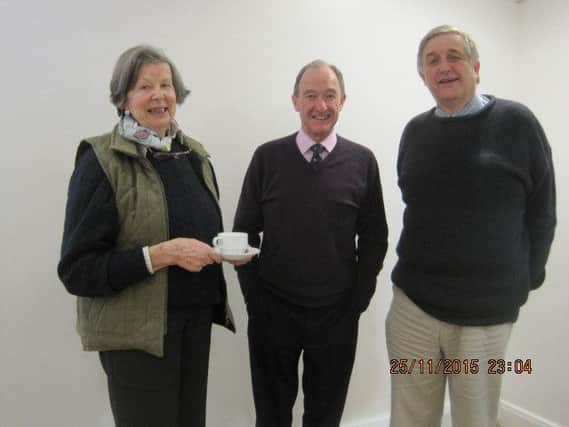 At the Hillsborough Horticultural Society meeting are club member Ann Mackie, Chairman Derek Alexander and speaker Terence Reeves-Smyth.