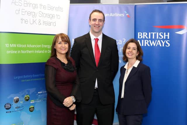 Ann McGregor, NI Chamber, Environment Minister Mark H Durkan and Carla Tully, AES UK & Ireland, at the latest 'Minister on the Move' event. INCT 49-705-CON