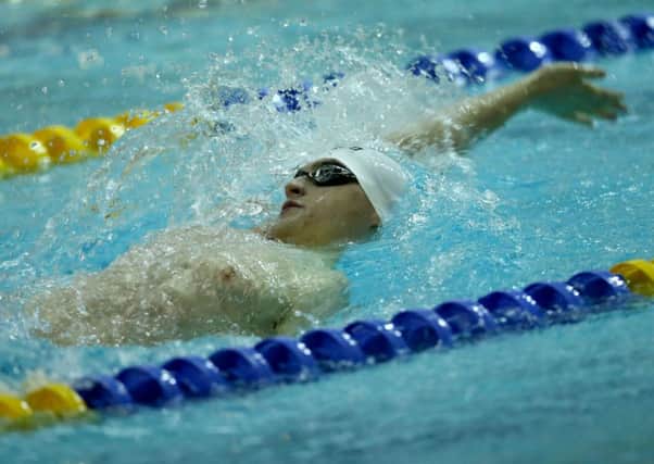 Jordanstown teenager Conor Ferguson pictured in the men's 200m backstroke final at the 2015 Irish SC Championships at Lisburn. INLT 50-916-CON
