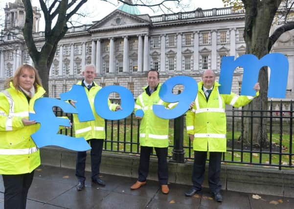 (L-R) Regional Development Minister Michelle McIlveen, Paul Davison, Gavin McGinty and Maurice Crawford, from NI Water's Water Mains Improvement team, launch the £10.9 million investment.Photo by Aaron McCracken/Harrisons. INCT 50-708-CON