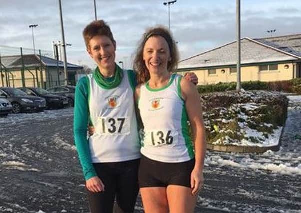 County Antrim Harriers' Carol Annesley and Christine Murray at the Mighty Oaks XC. INLT 51-921-CON