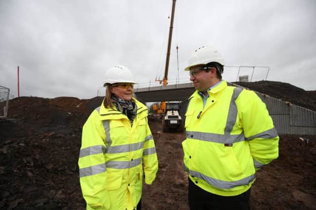 Transport Minister, Michelle McIlveen pictured with William Diver from Bam/McCann Joint Venture as the viewed progress on the £35million Magherafelt bypass scheme which is due to be completed in October next year.