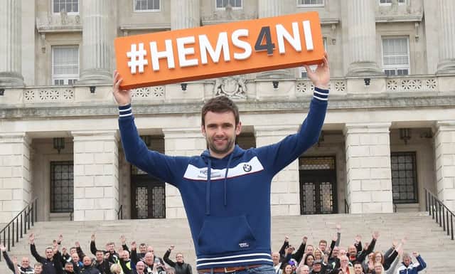 William Dunlop was just one of the 84,000 people who signed the HEMS4NI petition in 2015 calling for an air ambulance service for Northern Ireland. Air Ambulance NI will be the supported charity at the 2016 and 2017 North West 200 races. PICTURE BY STEPHEN DAVISON