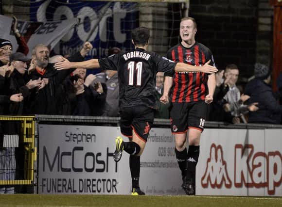 Crusaders Jordan Owens celebrates after making it 3-1 to the Crues and equaling Glen Hunters all time scoring record.