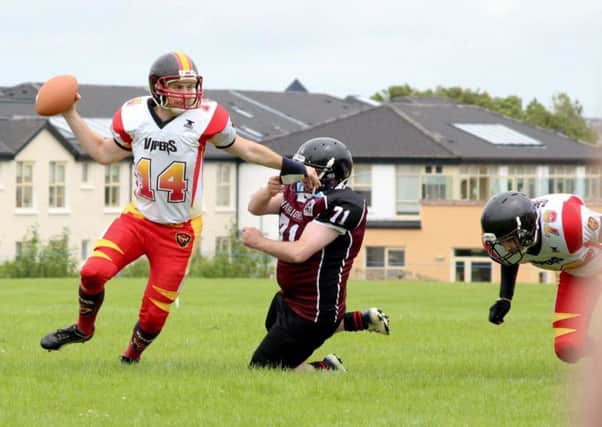 Nick Young, Donegal/Derry Vipers quarter-back prepares to throw one down field in their game against Galway Warriors last year.