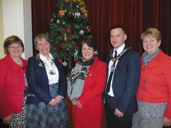Pictured at the Slemish Area WI Carol Service - Beth Irwin, N I Federation Vice Chairman; Elizabeth Warden, NI Federation Chairman; Sophia Maybin, Slemish Area Executive Member; Timothy Gaston, Deputy Mayor  Mid and East Antrim Council: and Mary Cruickshanks, Slemish Area Secretary. (Submitted Picture)