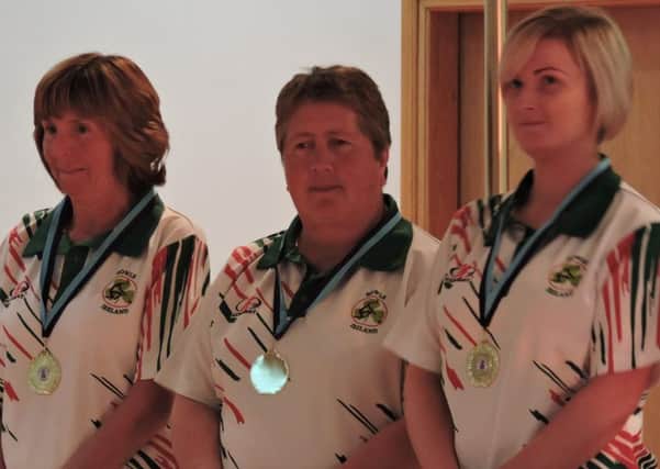Erin Smith (right) from Ballymena Bowling Club teamed up with fellow Irish Internationals, Bernie ONeill and Sandra Bailie to claim gold in the triples event.