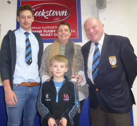 Mikey Poskitt presented with the man of the match award - Tom McClelland Trophy - by Louise Morrow.