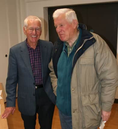 Mr. Jack Milliken and guest speaker Mr. Frank Rodgers catching up on old times before the Killultagh Historic Meeting.