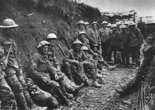Soldiers of the Royal Irish Rifiles pictured during the Battle of the Somme in July 1916.