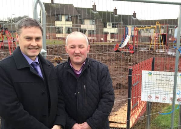 MLA Paul Frew and local Councillor Reuben Glover pictured at Ballykeel Playpark. (Submitted Picture)