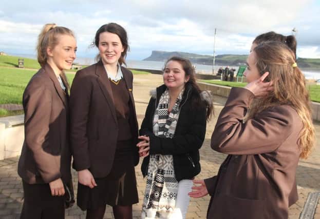 Lucia Quinney Mee with friends from Cross and Passion College Ballycastle. PICTURE KEVIN MCAULEY/MCAULEY MULTIMEDIA