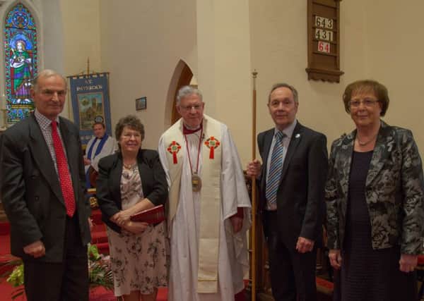 Mrs Megan Nelson Hon. Secretary Select Vestry and Mr Richard Reade, St Patrick's, Broughshane, who made a Presentation to the Dean of Connor, The Very Revd. John Bond and to Mrs Joyce Bond at the Dean's Farewell Service. He will retire on 31 January 2016.
