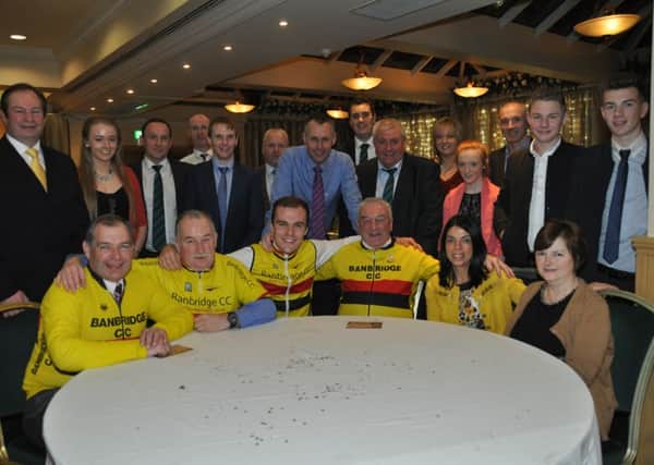 From left to right, back row; Paul Hannigan, Shenna McKiverigan, Anthony Mitchell (Secretary, Cycling Ulster), Jonathan Buller, Gareth McKee, Maurice Mayne, Ciaran McKenna (Cycling Ireland President), Aaron Wallace, Maurice McAllister (Chairman, Cycling Ulster), Nicola McKiverigan, Niamh McKiverigan, Simon Curry, Mark Buller & John Buller
From left to right, fromt row; Alan Towell, Stephen Curran, Mark Downey, Gerry Beggs, Toni Armstrong & Susan Mayne.