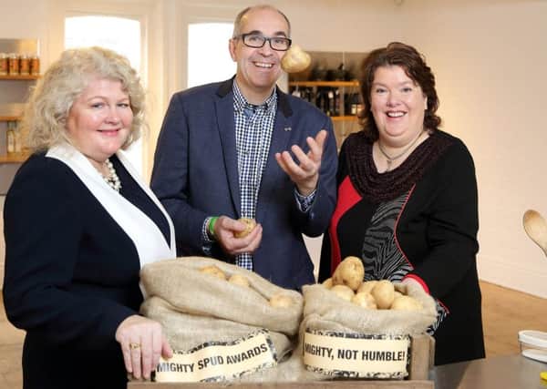 Pictured: Chef Paula McIntyre is leading the search for the best potato dishes in Northern Ireland eateries, alongside Michele Shirlow, Food NI and Angus Wilson, founder of leading potato brand - Wilson's Country Potatoes. (Photo: Cliff Donaldson)