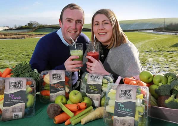 William Gilpin from Gilfresh and Jill Jones, regional buying assistant NI for grocery and produce, Asda NI. INPT04-014