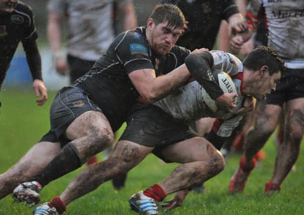 Ballymena halt a Malone attack during Saturday's Ulster Senior League game. Picture: Press Eye.