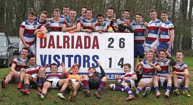 BANK ON US. The victorious Dalriada 1st XV who defeated Omagh Academy in the 2nd round of the Danske Bank Ulster Bank School's Cup on SaturdayINBM4-16 001SC.