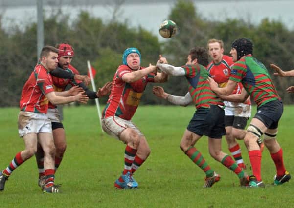 Larne RFC in action against Donaghadee RFC. INLT 04-010-PSB