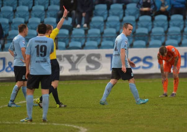 Tony Kane is sent off  during Ballymena United's weekend defeat by Linfield. Picture: Pacemaker Press.