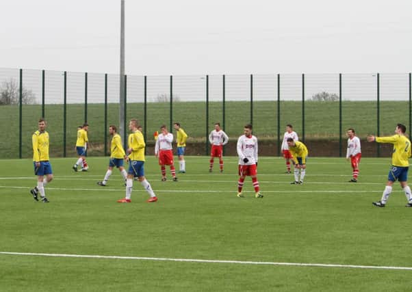 Markethill Swifts and Oxford Sunnyside during a first appearance on the village's 4G venue.INPT04-608
