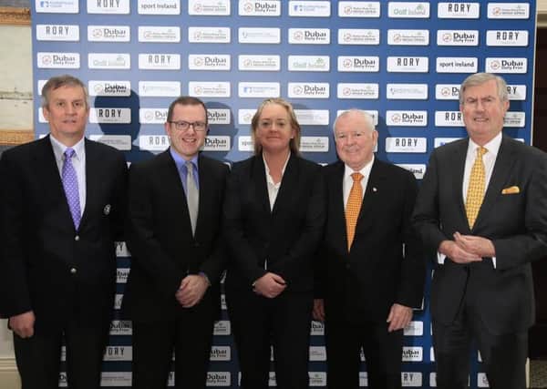 Pictured left to right Michael Davern, (Chief Executive, The K Club); Barry Funston, (Chief Executive, the Rory Foundation); Antonia Beggs, (European Tour); George Horan, (President Dubai Duty Free) and Redmond ODonoghue, (Chairman of the Confederation of Golf in Ireland).