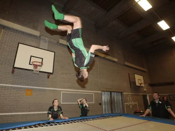 Kavan Keenan shows his skills on the trampoline at St Patrick's College Open Night. INBT 04-108JC
