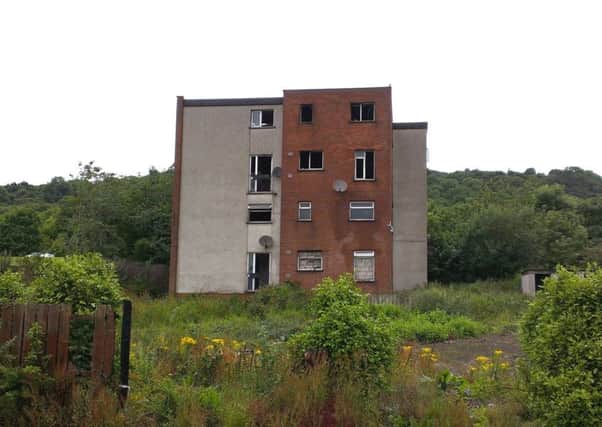 The derelict flats at Old Irish Highway, Rathcoole.