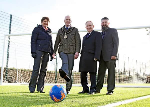 First Minister Arlene Foster, Lord Mayor, Armagh City, Banbridge and Craigavon Borough Council, Darryn Causby, Finance Minister Mervyn Storey,
Bryan Hunter, WM Kilcluney LOL132  & Chairman of Kilcluney Management  and Development Committee.