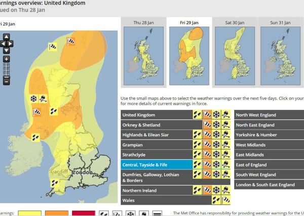 The weather pattern as depicted on the Met Office website