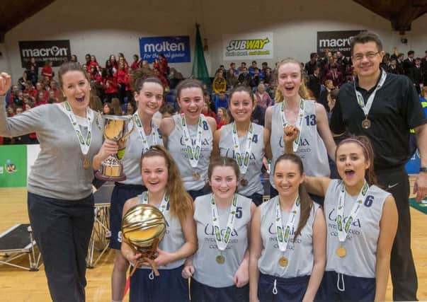 Ulidia Integrated College celebrate the school's All-Ireland U19C Girls Cup win over St Aloysius College. Photo: INPHO/Ryan Byrne