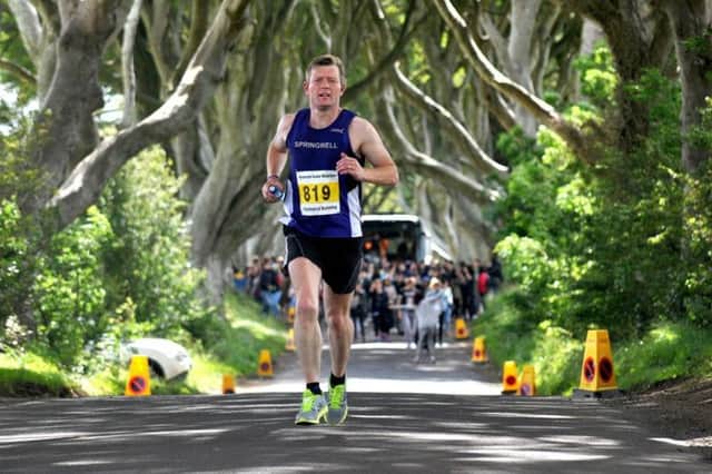 Glenn Millar, first finisher for Springwell at Drum Manor, pictured at the Dark Hedges last year. (picture courtesy of Richard McLaughlin)