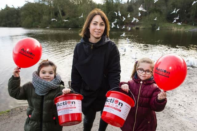 Local mum Natalie Davis and daughters Anaia (aged 7) and Arielle (5) get ready for the Action Cancer MothersÃ¢Â¬" Day Walk with their dog Louis, on Saturday 5 March 2015 in Hillsborough Forest Park. To take part contact Action Cancer on 028 9080 3379, email sgraham@actioncancer.org or register online at www.actioncancer.org