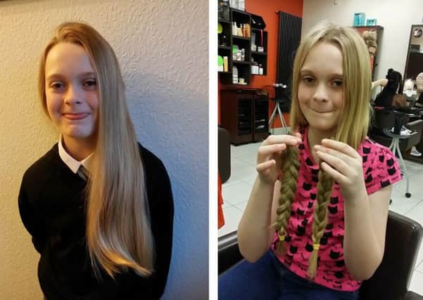 Amy Creighton before and after her haircut for the Little Princess Trust.  INCT 05-735-CON