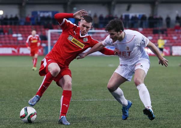 Philip Lowry (right) came close on Saturday to grabbing his first goal in Portadown colours. Pic by PressEye Ltd.