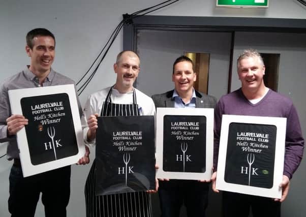 Andrew Forker (second left, Scrummies head chef) with the winning team, from left, Gareth Thornbury, Mark Topley and Ryan Conn.