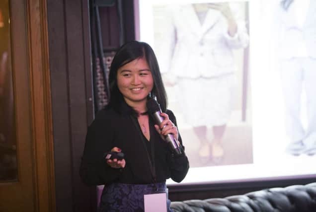Pictured delivering her elevator pitch at the recent AIB Start-Up Academy Start-Up Night in McHughs Bar, Belfast is Laura Nagamine from Pretty in Petite.