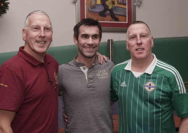 Russell and Stephen King were pictured with former Northern Ireland star Keith Gillespie. INLS5013-116KM