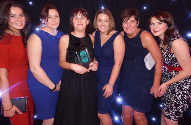 Karen Walls and her team pictured at the awards ceremony.  Included in the photograph are: Oonagh Donnelly, Rosalind Shannon, Karen Walls, Catherine Shields, Kate McWilliams, Anne Marie Gallagher.