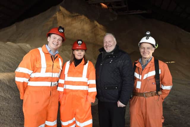 Department for Regional Development Minister Michelle McIlveen at the Irish Salt Mining and Exploration site with (from left) Gordon Lyons MLA, David Hilditch MLA and Alwyn McCreanor. INCT 06-708-CON