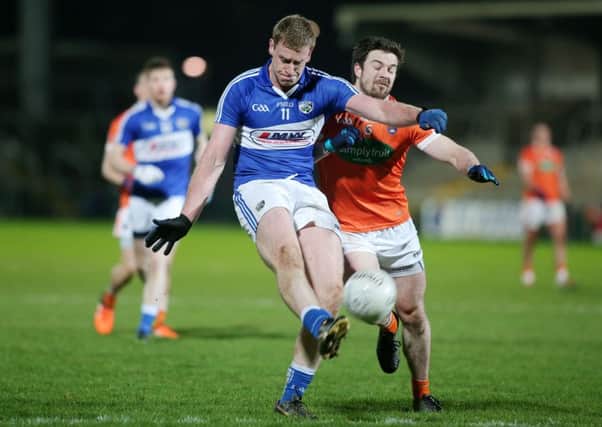 Aidan Forker of Maghery closing down a Laois rival during Armagh's weekend defeat. Pic by PressEye Ltd.