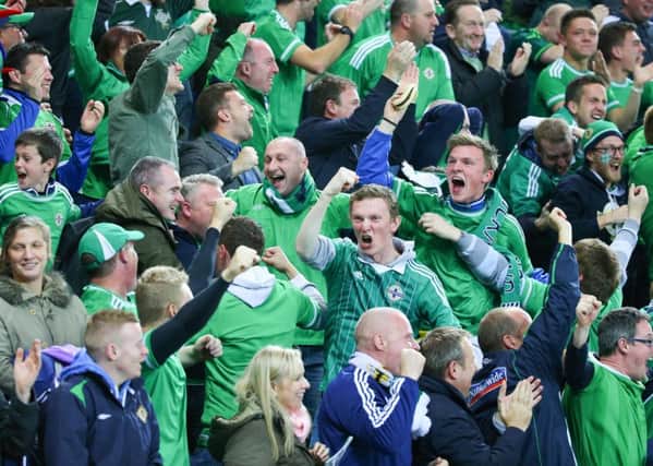 Northern Ireland fans celebrating the win over Greece.  Pic by Kevin Scott / Presseye