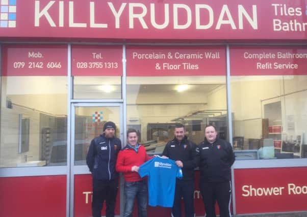 Celebrating sponsorship support by Killyruddan Tiles and Bathrooms to Richhill is Melvin Gillis (second left) with, from left, the Mid-Ulster Football League club's Gary McCoo, Neil Rowntree and Mark McCune.